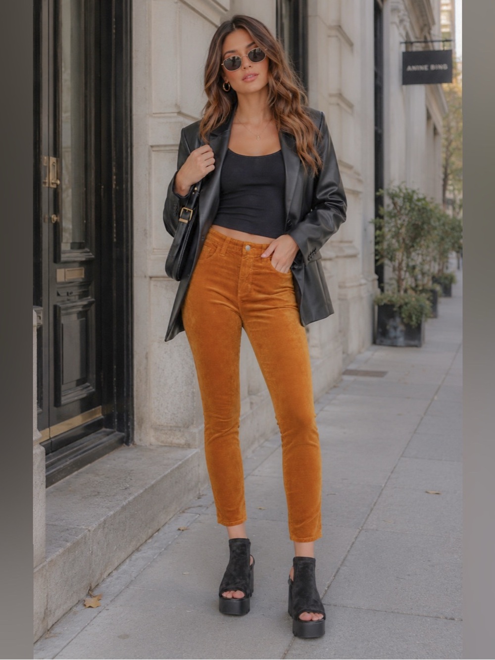 L’AGENCE THE MARGOT VELVET HIGH RISE ANKLE SKINNY PANTS - GOLD